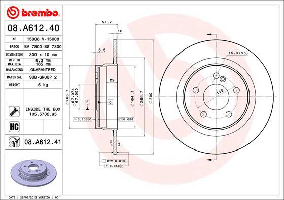 Brembo Rotor - Back/MERCEDES-C CLASS W204(2008-2015)180/200/220CDI