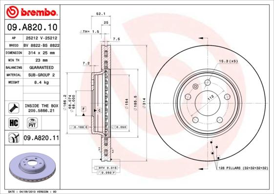 Brembo Rotor - Front/AUDI-A4(2008 TO 2016)/A5(2007 TO PRESENT)