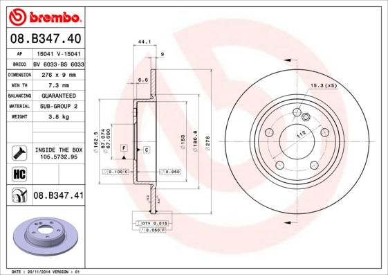Brembo Rotor - Back/MERCEDES-A CLASS/B CLASS DRILLED