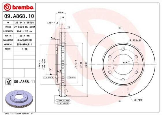 Brembo Rotor - Front/MITSUBUSHI-PAJERO SPORTS II