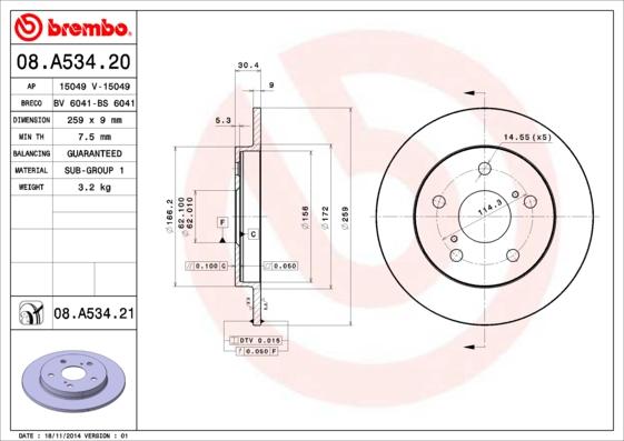 Brembo Rotor - Back/TOYOTA-COROLLA ALTIS OLD DIESEL ONLY