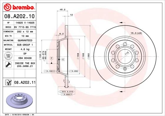 Brembo Rotor - Back/Audi- Q3 (2011 ONWARDS) 8U MODEL/SKODA- SUPERB 3T4(2008-2015)