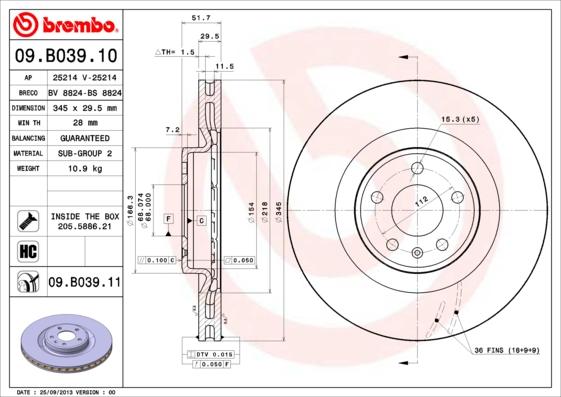 Brembo Rotor - Front/AUDI-Q5 (2O1O TO 2013 ) 3.0 TDI/A7 3.0 TDI