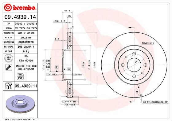 Brembo Rotor - Front/FIAT - LINE T JET/ABARTH PUNTO