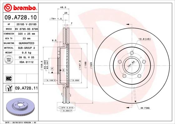 Brembo Rotor - Front/VOLVO-V40 D3 17 INCH WHEEL