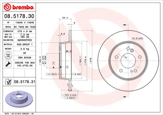 Brembo Rotor - Back/MERCEDES-W203 CLASS C(2001 TO 2007)